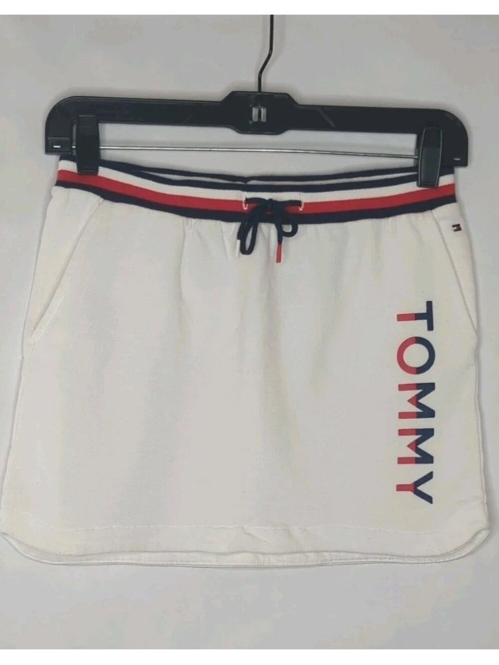 Tommy Hilfiger Skirt Sz Large 12-14 Big Girl White Logo Pockets Cotton Spellout